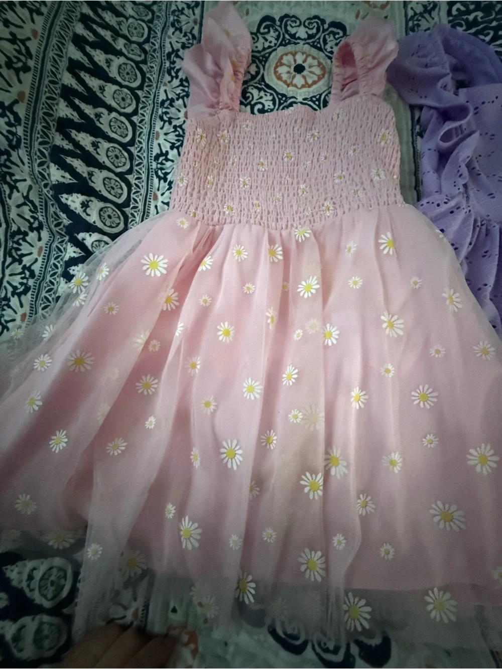 Girls Pastel Dress Bundle - Pink Daisy, Lavender Eyelet, White Eyelet.  Size 7.
